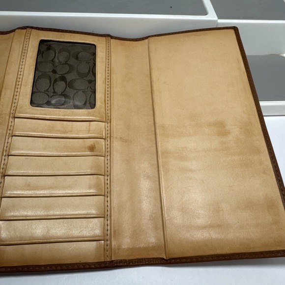 VTG Y2K COACH Big Buckle Soho Tri-Fold Wallet British Tan Brown Leather - Picture 14 of 16